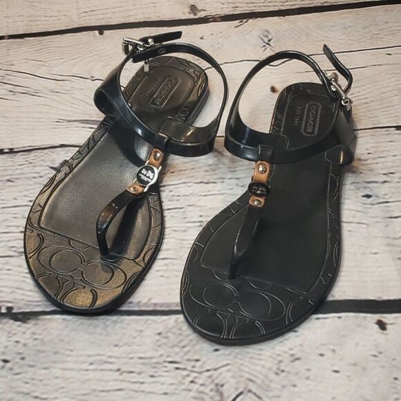Coach Shoes - Black Coach 'Piccadilly' Hard Jelly Thong Sandals - 5B